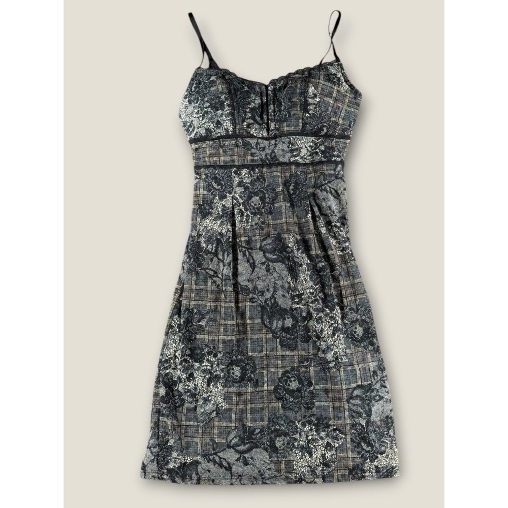 Papillon Blanc Plaid Floral Dress M Built In Bra Camisole Whimsygoth